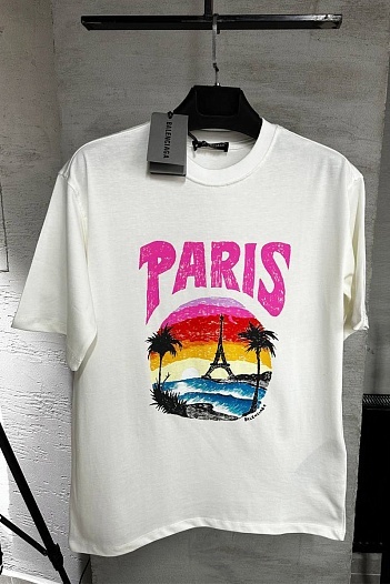 Мужская белая футболка Balenciaga Paris Tropical   