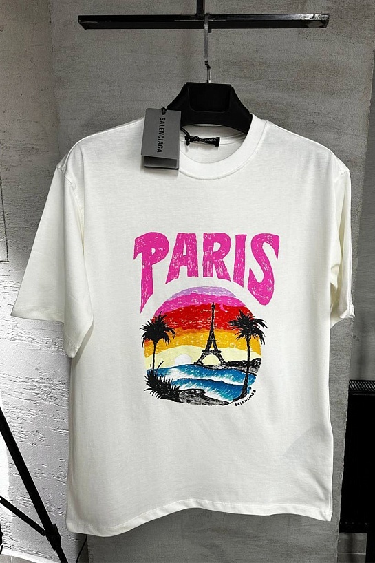Мужская белая футболка Balenciaga Paris Tropical