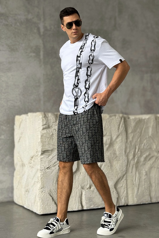 Мужские шорты Dior Oblique - Grey / Black