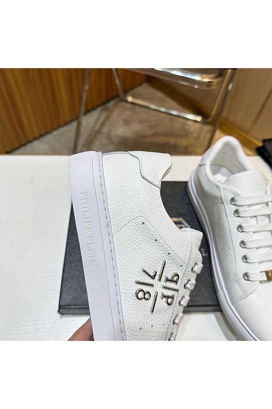 Мужские кожаные кроссовки Philipp Plein белого цвета