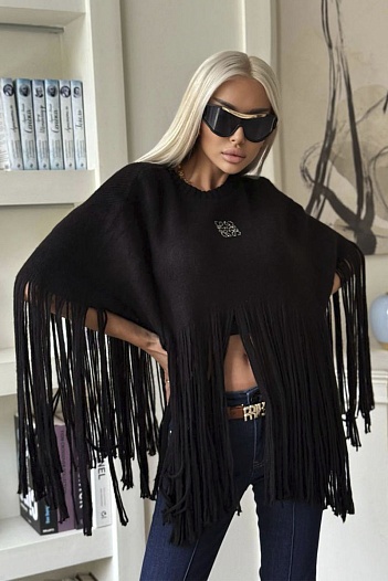 Женское шерстяное пончо Loewe premium - Black   