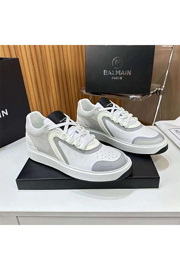 Кожаные кроссовки Balmain B-Skate Low-Top - White / Grey   