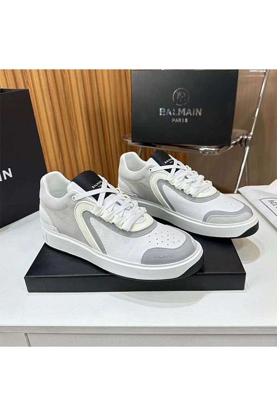 Кожаные кроссовки Balmain B-Skate Low-Top - White / Grey