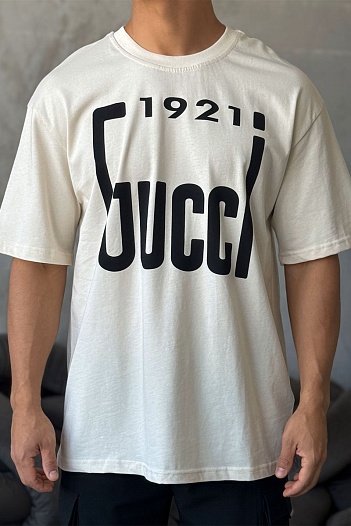 Оверсайз футболка Gucci 1921 logo - Beige   