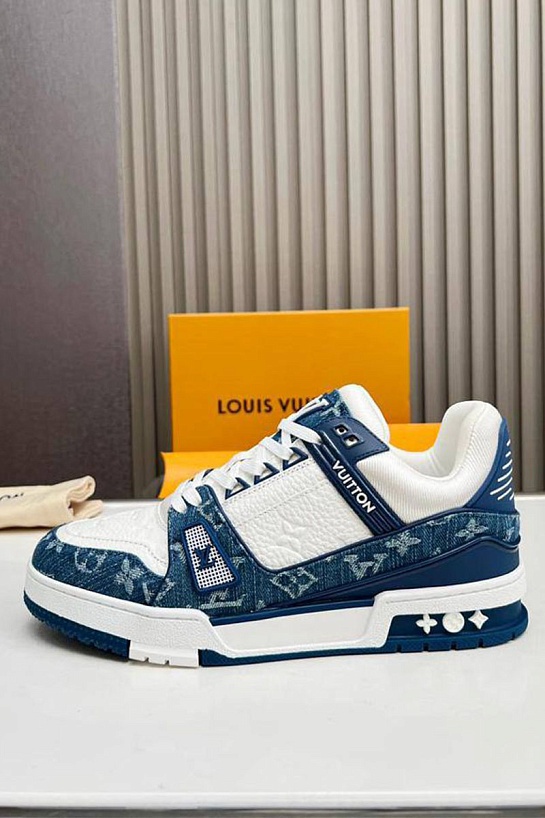 Кожаные кроссовки Louis Vuitton Trainer Monogram - White / Blue