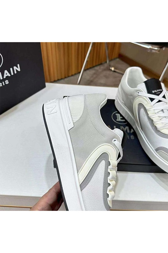 Кожаные кроссовки Balmain B-Skate Low-Top - White / Grey