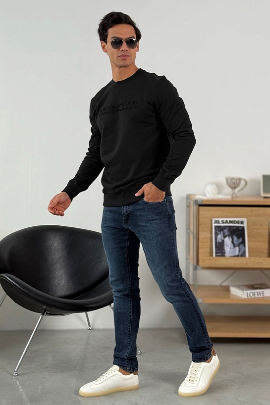 Чёрный оверсайз свитшот Moncler logo-embroidered