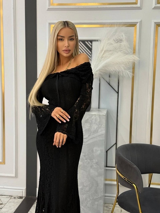 Кружевное женское платье с открытыми плечами MIU MIU