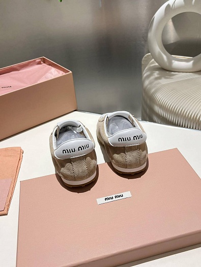 Женские замшевые кроссовки MIU MIU Premium - Beige   