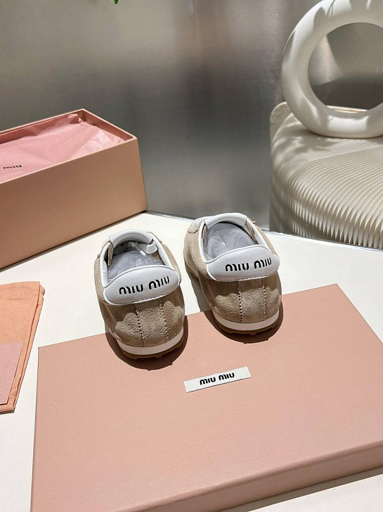 Женские замшевые кроссовки MIU MIU Premium - Beige