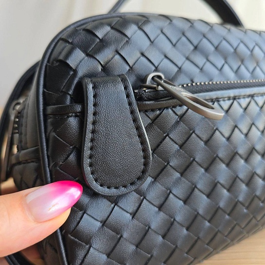 Кожаная барсетка Bottega Veneta Intrecciato 27x14 см - Black