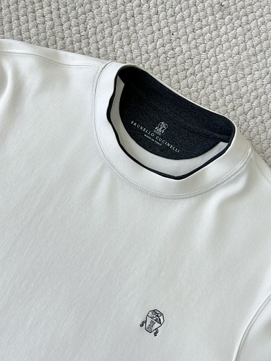 Мужской белый лонгслив Brunello Cucinelli Premium   