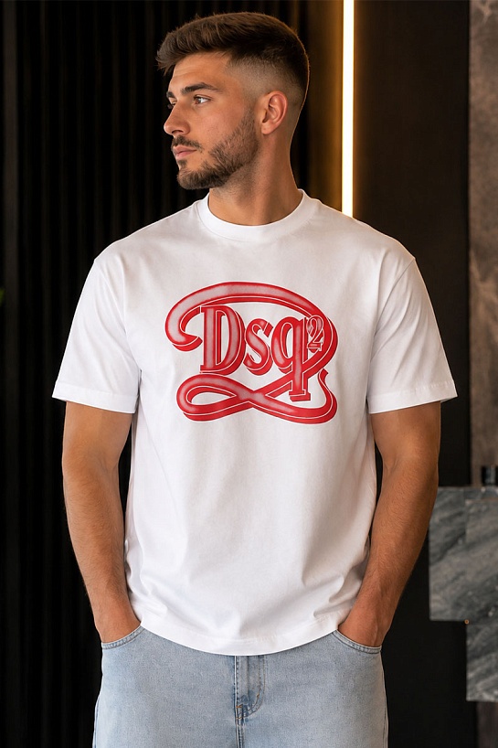 Мужская белая футболка Dsquared2 logo-print