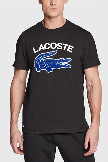 Мужская чёрная футболка Lacoste logo-print   