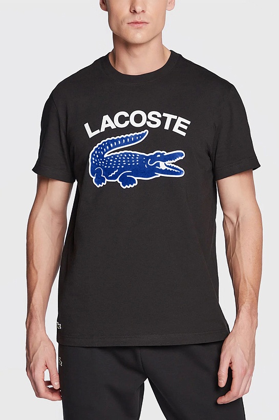 Мужская чёрная футболка Lacoste logo-print