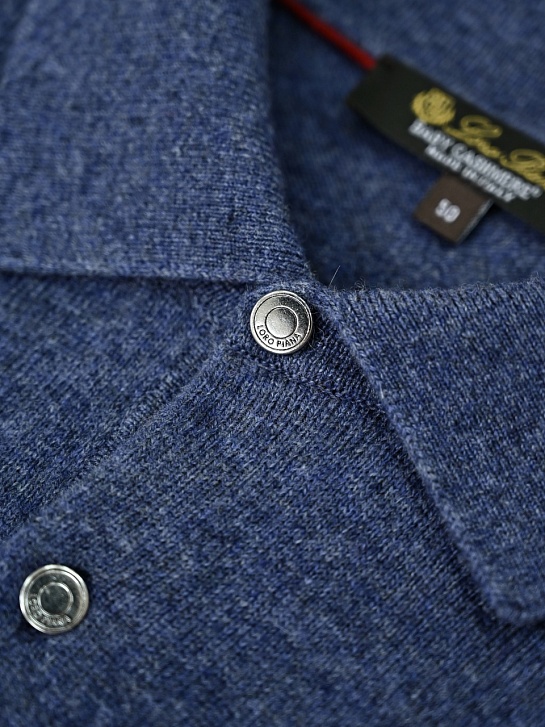 Синее поло с длинным рукавом Loro Piana premium