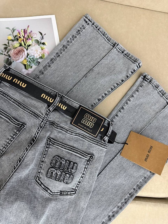 Синие женские джинсы клёш MIU MIU premium