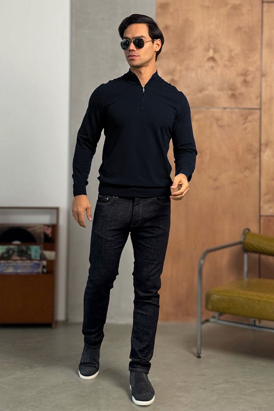 Тёмно-синий джемпер Loro Piana Zip Neck