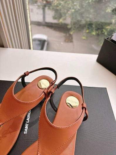 Женские кожаные сандалии Yves Saint Laurent Premium - Brown   