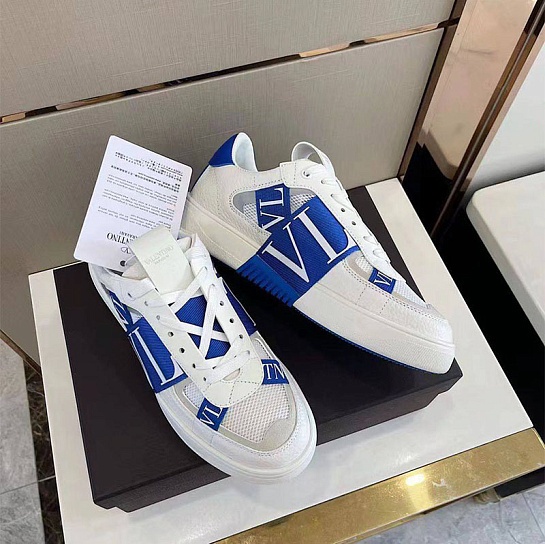 Женские комбинированные кроссовки Valentino "VLTN" - White / Blue