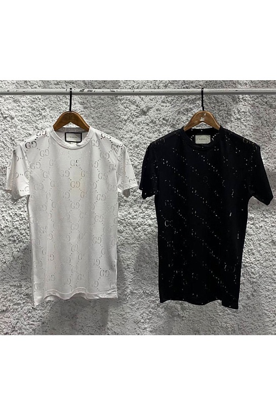Мужская чёрная футболка Gucci All-over Logo GG