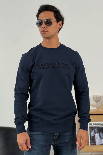 Тёмно-синий оверсайз свитшот Moncler logo-embroidered   