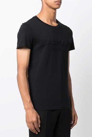 Чёрная футболка Balmain Paris embossed-logo   