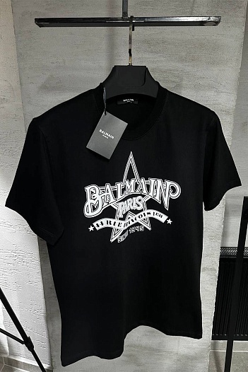 Мужская чёрная футболка Balmain Star logo-print   