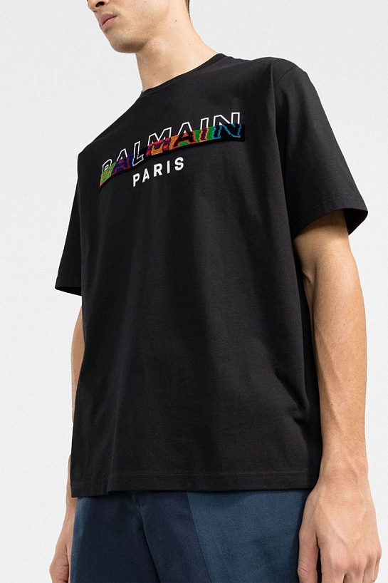 Чёрная мужская футболка Balmain textured-logo