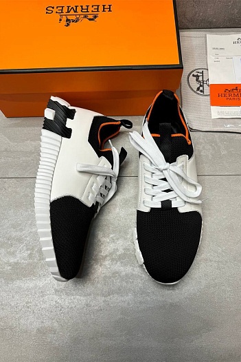 Мужские комбинированные кроссовки Hermes Depart - Black / White   