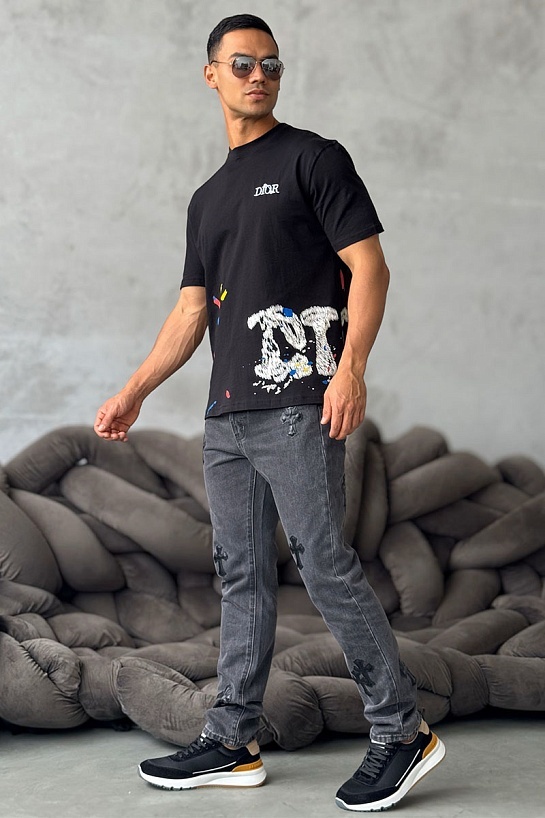 Мужская чёрная футболка Dior paint-splatter