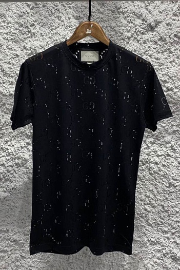 Мужская чёрная футболка Gucci All-over Logo GG   