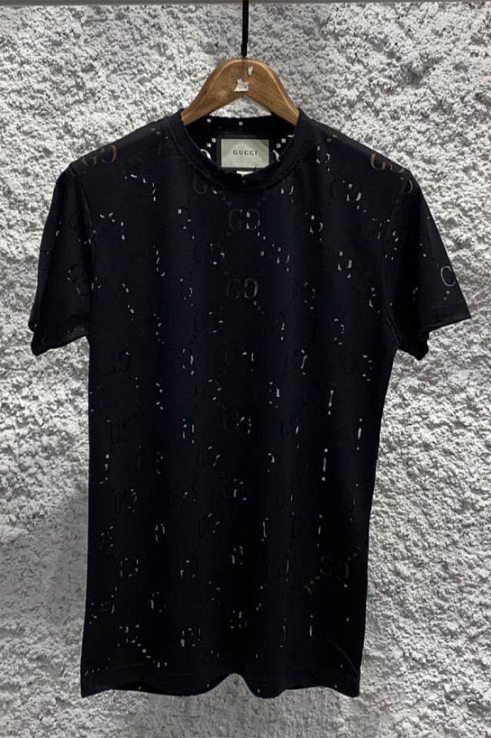 Мужская чёрная футболка Gucci All-over Logo GG
