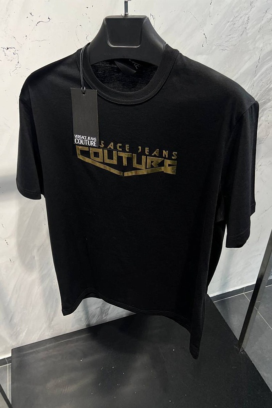 Чёрная футболка Versace Space gold logo-print