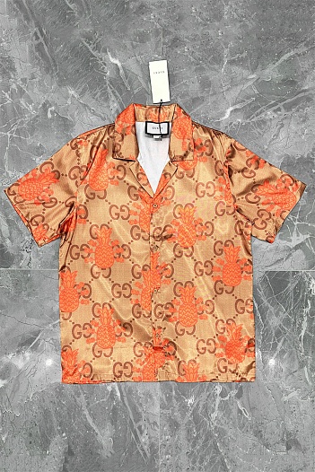 Мужская рубашка Gucci logo all-over - Brown   