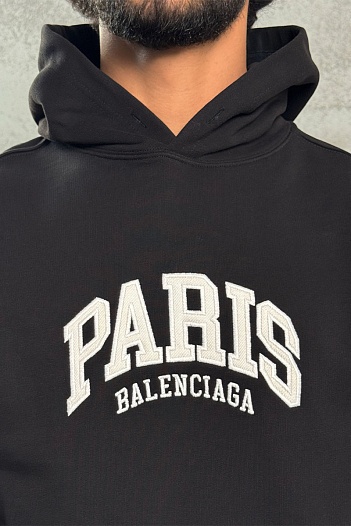 Чёрное худи Balenciaga Paris logo-embroidered   