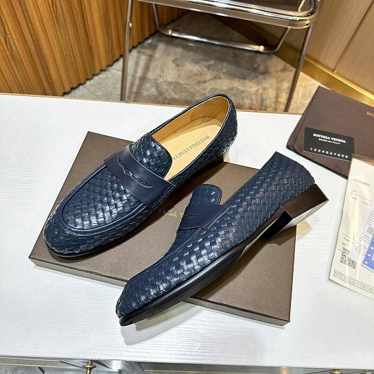 Мужские кожаные лоферы Bottega Veneta Intrecciato - Navy