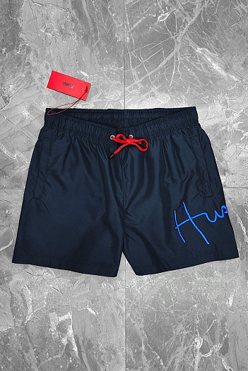Мужские тёмно-синие шорты Hugo Boss Dugo logo-embroidered   