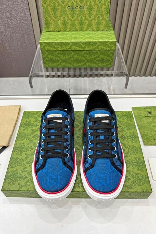 Мужские синие кроссовки Gucci GG Monogram