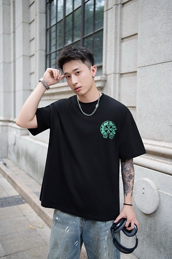 Чёрная оверсайз футболка Chrome Hearts Premium   
