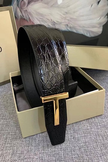 Кожаный чёрный ремень Tom Ford   