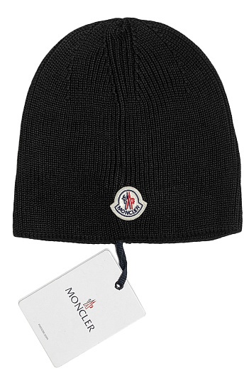 Мужская брендовая шапка Moncler чёрного цвета   