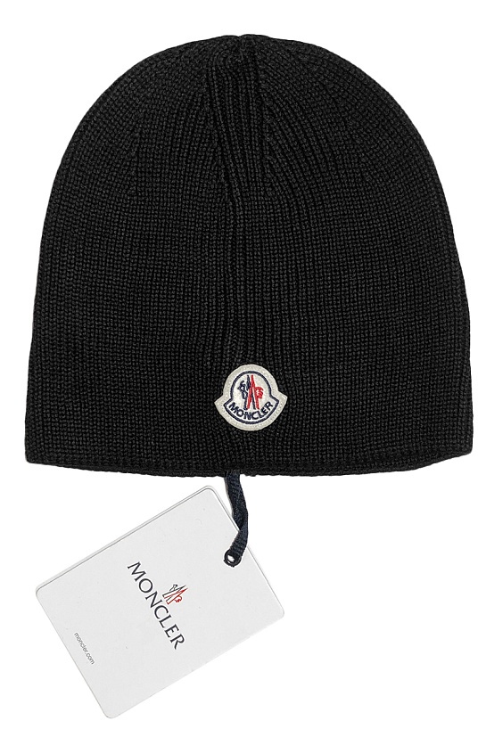 Мужская брендовая шапка Moncler чёрного цвета