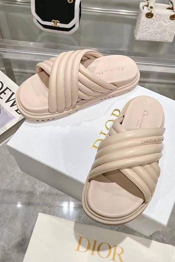 Женские кожаные шлёпанцы Dior D-Cross - Pink   