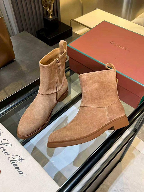 Женские замшевые сапоги Loro Piana premium - Beige