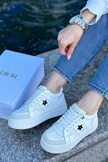 Женские кожаные кроссовки Dior Star - White / Black   