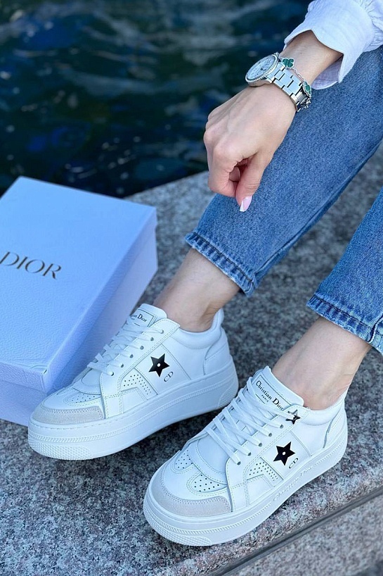 Женские кожаные кроссовки Dior Star - White / Black