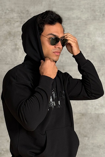 Чёрное худи Palm Angels rhinestone-embellished logo print   