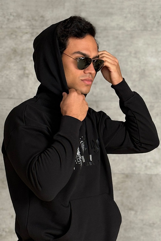 Чёрное худи Palm Angels rhinestone-embellished logo print