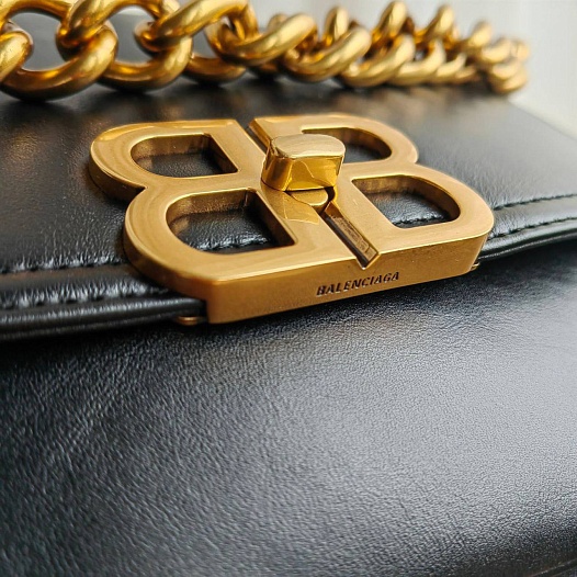 Кожаная сумка Balenciaga Bb Soft Flap 23x12 см - Black / Gold   